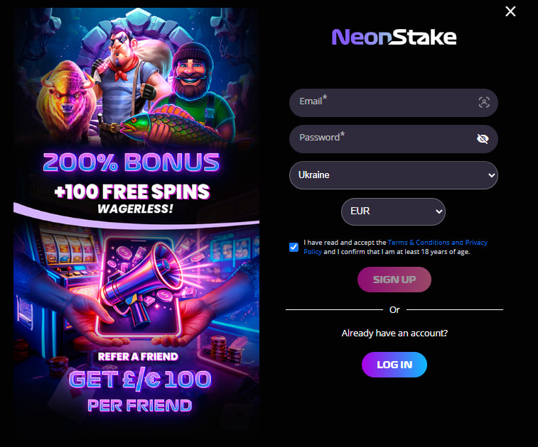 neonstake casino registration